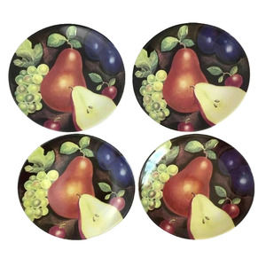 Set 4 Furio Eden Fruit Pear Grape Plumb Oval Salad Dessert Plates 8 3/8 x 7 3/4"